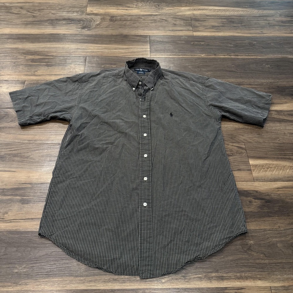 Ralph Lauren Shirt Mens Large Grey Check Button Down Short Sleeve Cotton Top